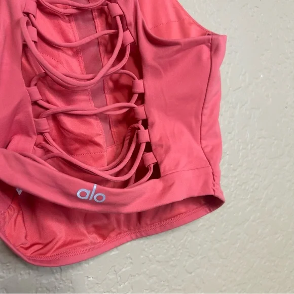 Alo shoelace long tank bra size medium peachy pink color - Picture 5 of 8